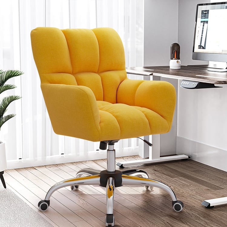 Office Chair Off White Ribbed Backrest Wood Toned Base Scandinavian