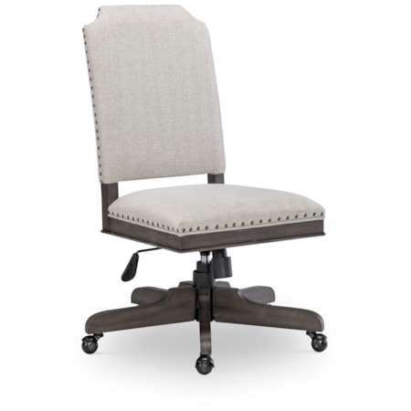 Office Chair Open Back Wood Frame Beige Armless Swivel