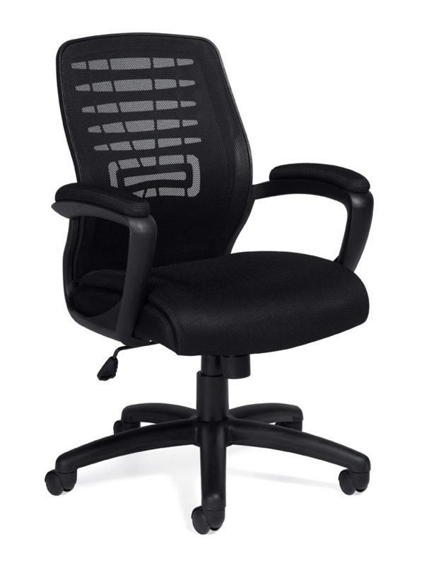 Office Chair Padded Armrests Polished Base Black Mesh Back Swivel