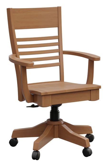 Office Chair Padded Arms Slatted Back Mission Style Espresso Swivel