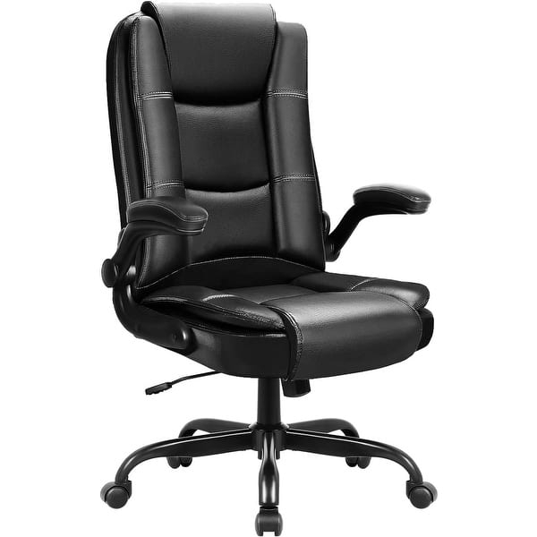 Office Chair Padded Flip Up Arms Leather Like High Back