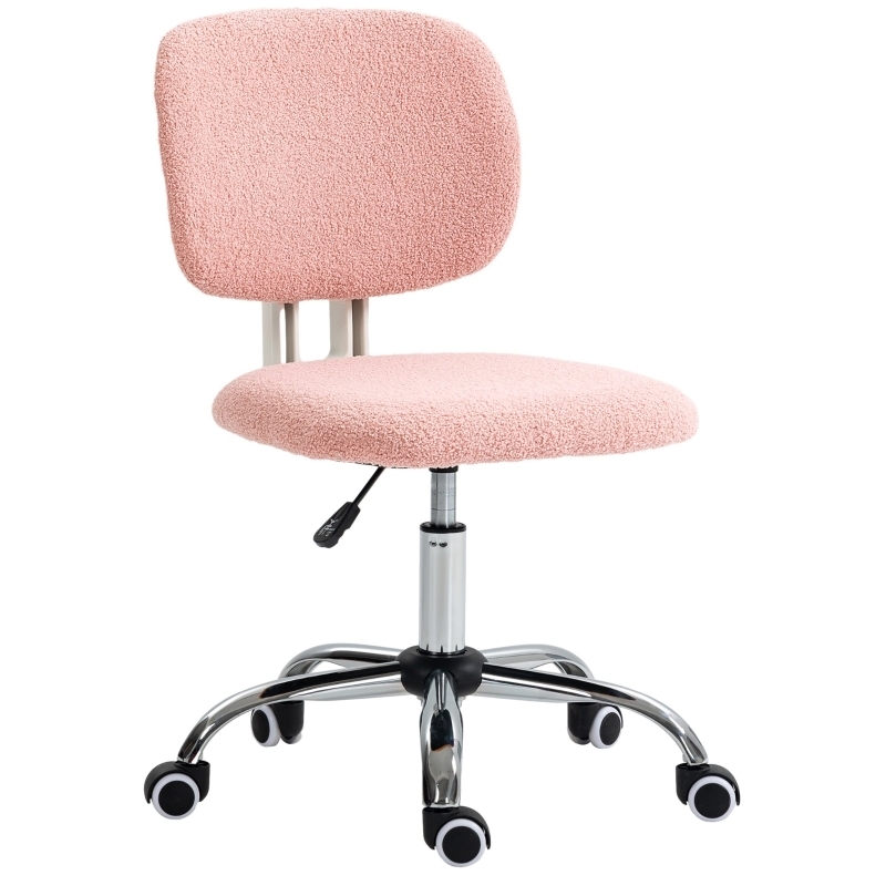 Office Chair Pink Teddy Fleece White Hardware Armless Swivel