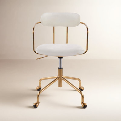Office Chair Pink Velvet Open Back Channel Tufted Gold Star Base