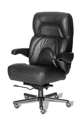 Office Chair Polished Chrome Accents Black Leather Like High Back