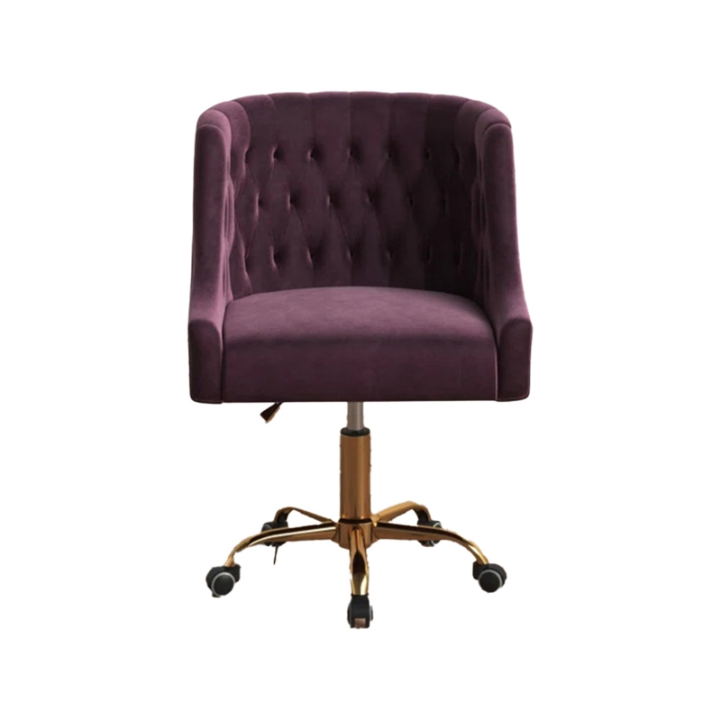 Office Chair Purple Velvet Vertical Channel Tufting Gold Base Armless Glam