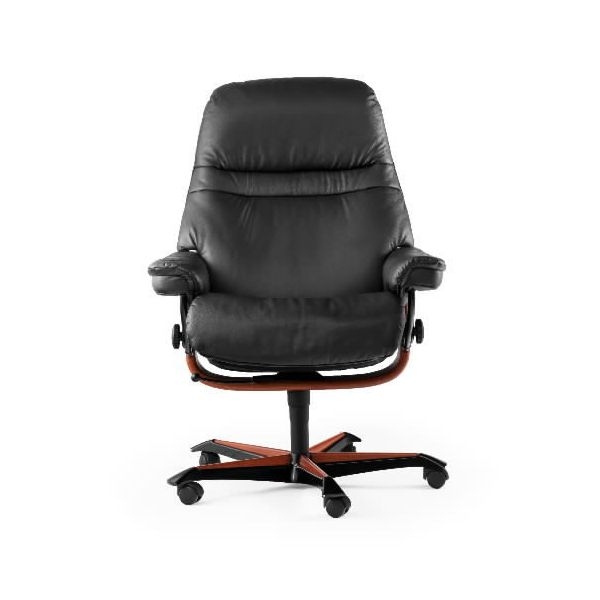 Office Chair Reddish Brown Upholstery Wood Toned Base High Back