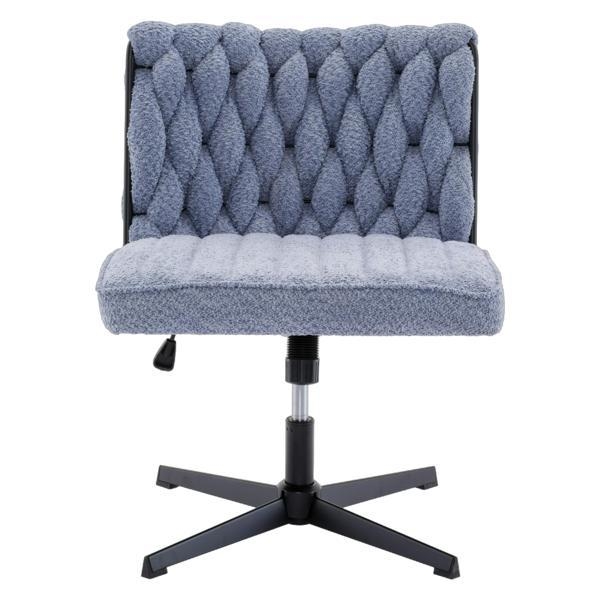 Office Chair Ribbed Back Stationary Base with Wood Toned Legs Navy Blue