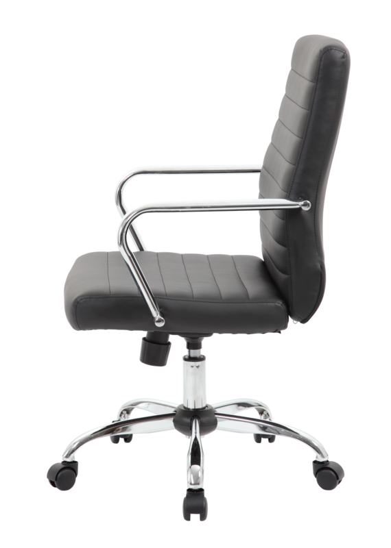 Office Chair Ribbed Channel Stitching Cognac Upholstery Retro Chrome