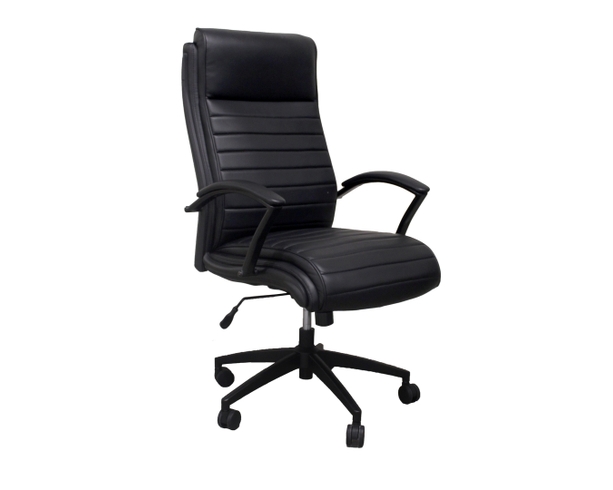 Office Chair Ribbed Stitching High Back Padded Arms Black Executive
