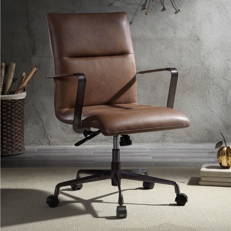 Office Chair Riveted Metal Shell Cognac Leather Industrial Aviation Design