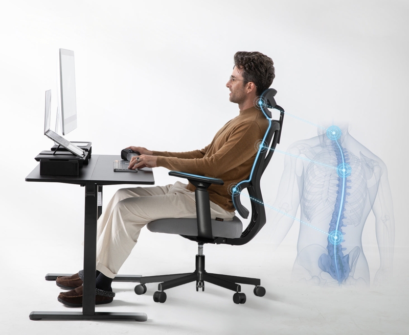 Office Chair Sage Green Mesh Adaptive Lumbar Panel Ergonomic