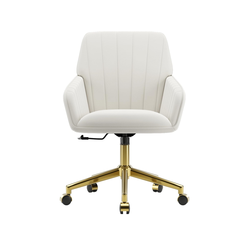 Office Chair Scalloped Back Cream Velvet Channel Tufting Glam