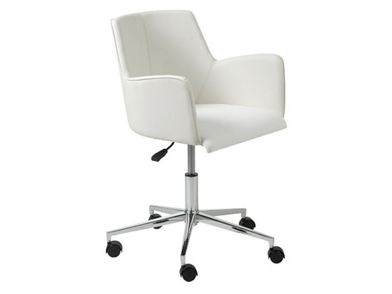 Office Chair Sculptural Arms Polished Chrome Swivel White Seating