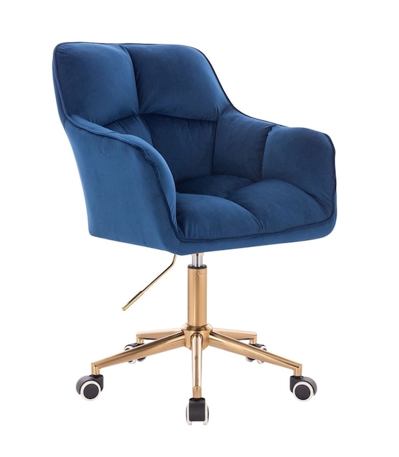 Office Chair Seafoam Green Velvet Channel Tufted Polished Gold Base