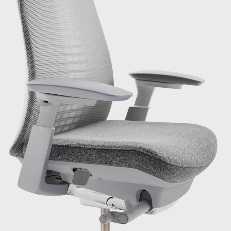 Office Chair Seat Detail Light Grey Mesh with Metallic Lever