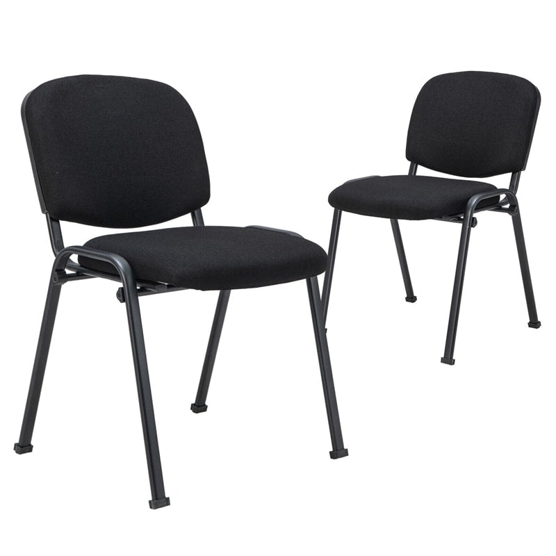 Office Chair Set Black Padded Sled Base Chrome Frame Stitching