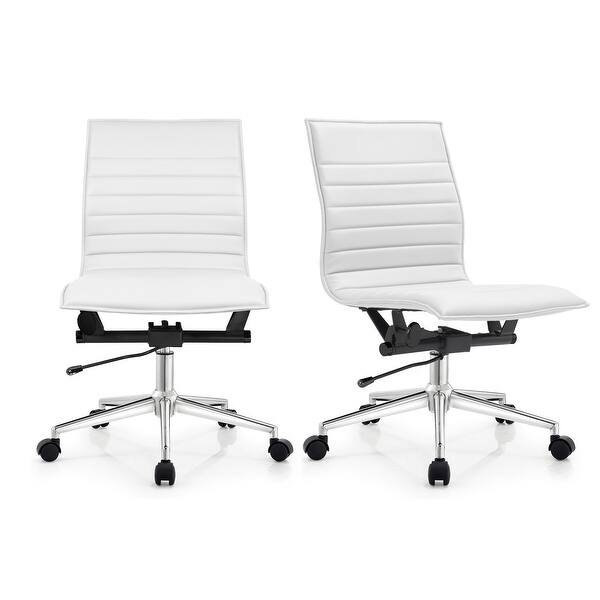 Office Chair Set Brown Ribbed Upholstery Armless Silhouette Chrome