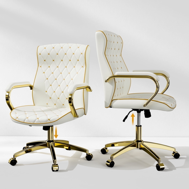 Office Chair Set of 2 White Vertical Channel Tufting Glam