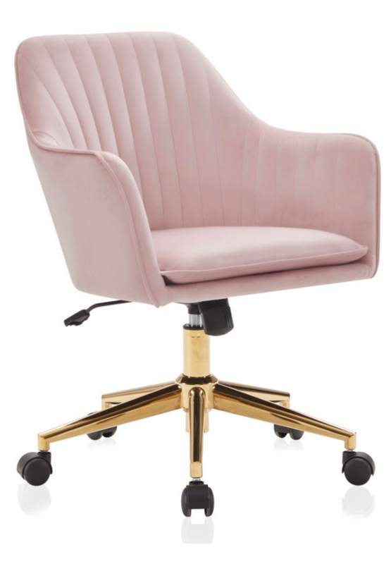 Office Chair Silver Grey Velvet Channel Tufting Polished Gold Base