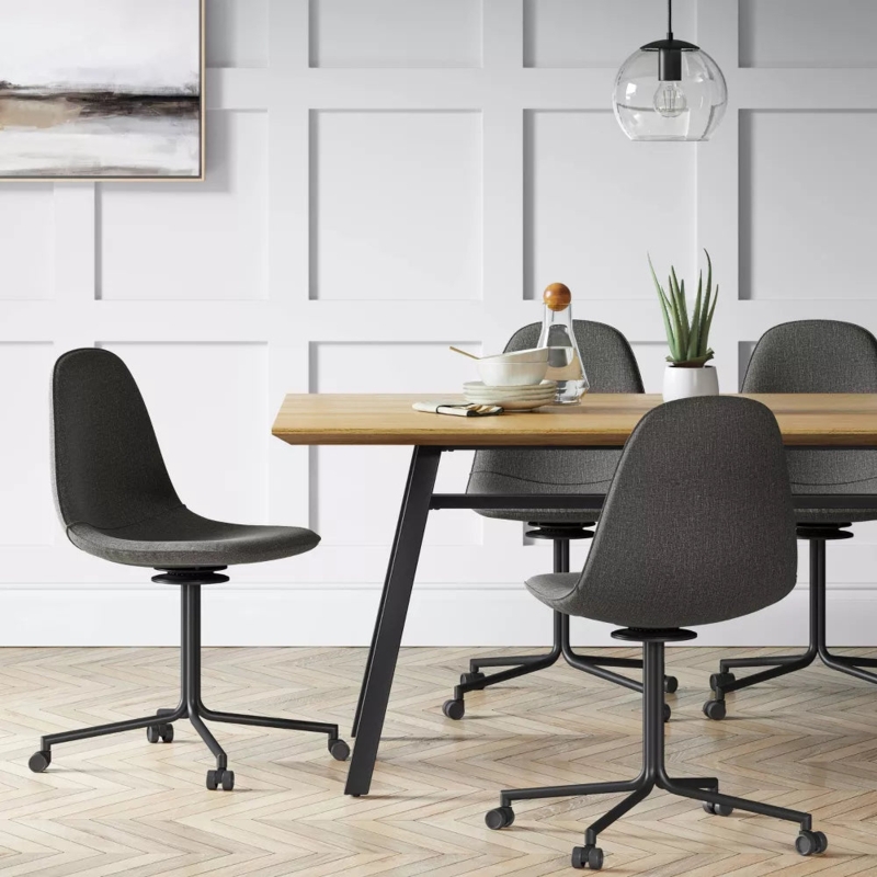 Office Chair Splayed Legs Integrated Arms Wood Base Mid Century Modern