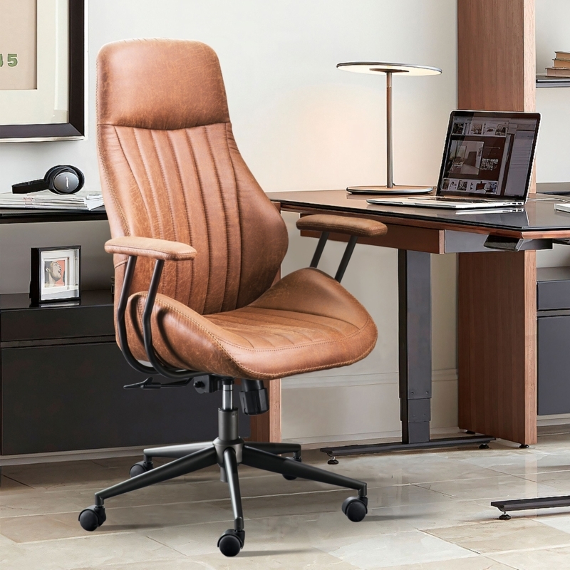 Office Chair Suede-Like Fabric Coffee Brown Ergonomic Home Office Seating