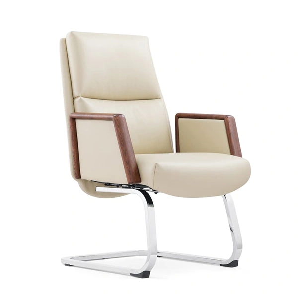 Office Chair Tan Leather Like Open Back Light Wood Frame Nordic Style