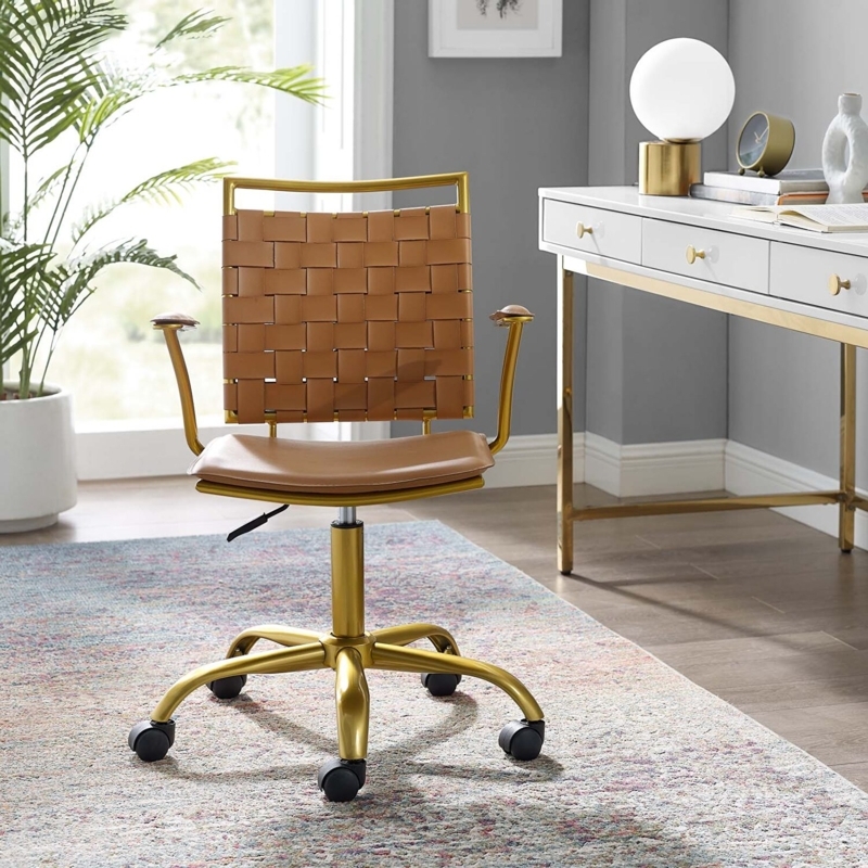 Office Chair Tan Ribbed Upholstery Modern Sleek Style