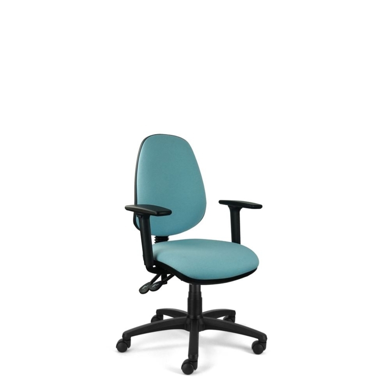 Office Chair Teal Fabric Loop Armrests with Contoured Backrest