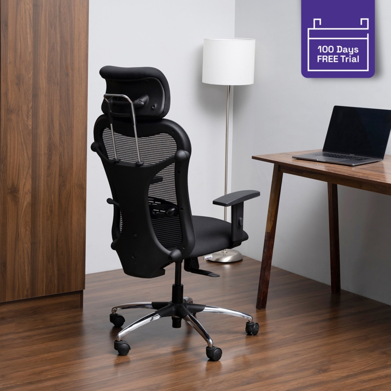Office Chair Upholstered Fabric Seat Mesh Backrest All Black Design