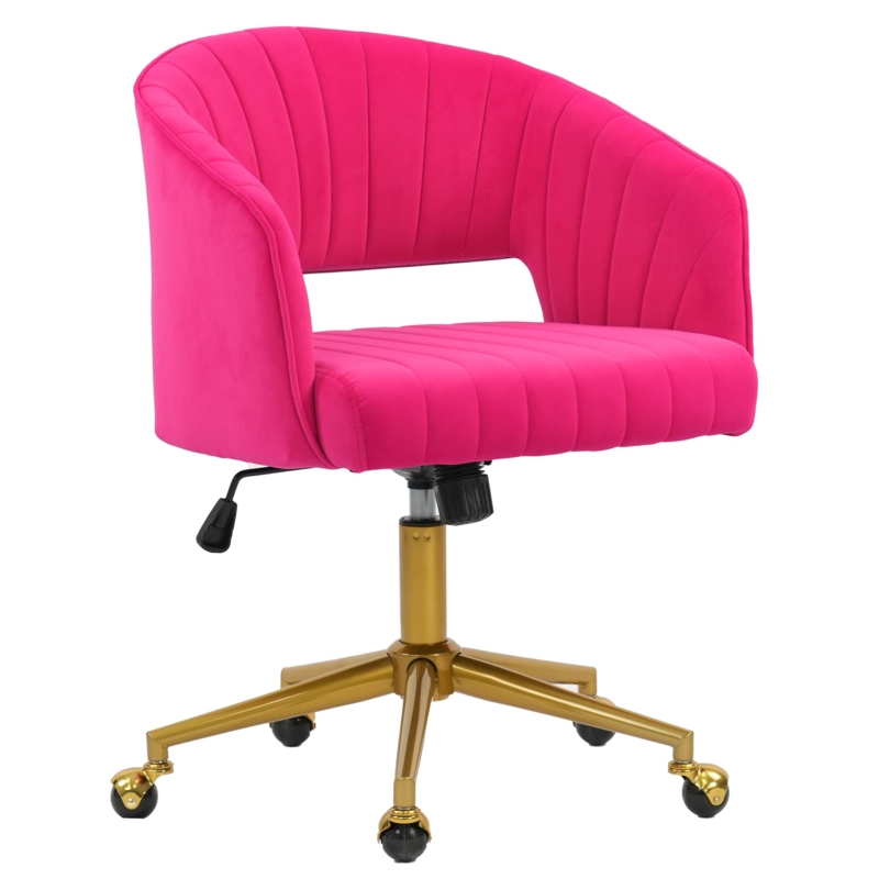 Office Chair Velvet Button Tufted Barrel Back Gold Base