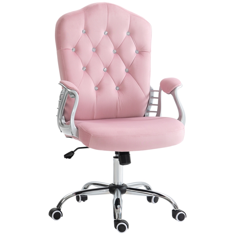 Office Chair Velvet Channel Tufted Chrome Base Modern Glam