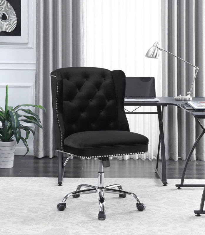 Office Chair Velvet-Like Channel Tufting Armless Silhouette Cutout Back