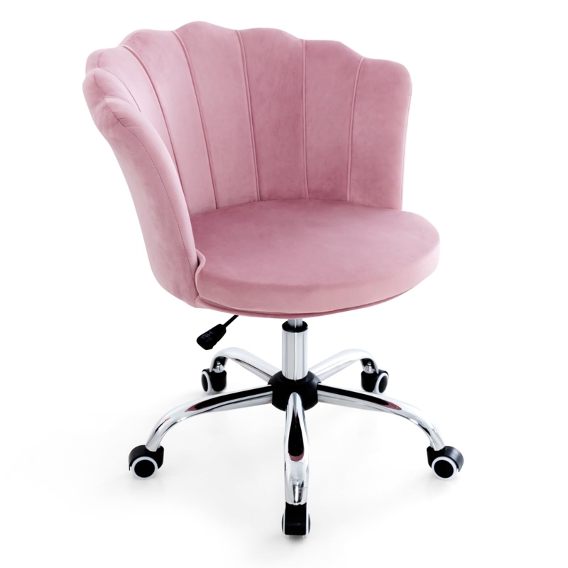Office Chair Velvet Scalloped Shell Back Silver Base Glam