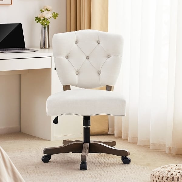Office Chair Vertical Channel Stitching Linen-Like Recessed Arms