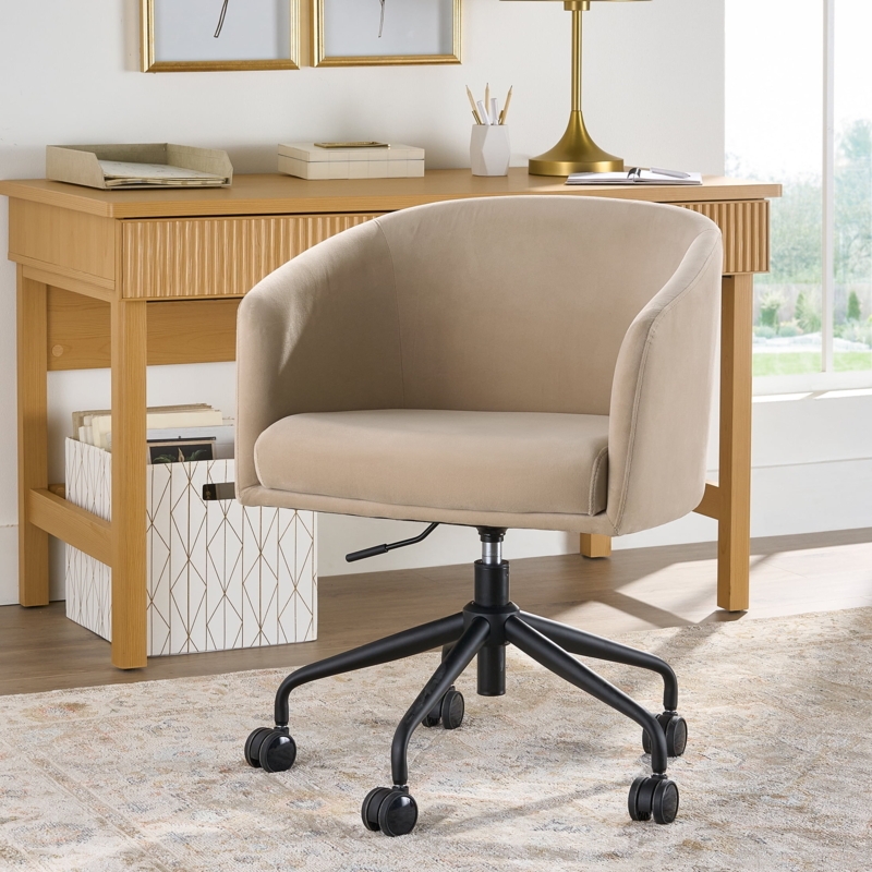 Office Chair Vertical Tufting Gold Base Curved Back Velvet