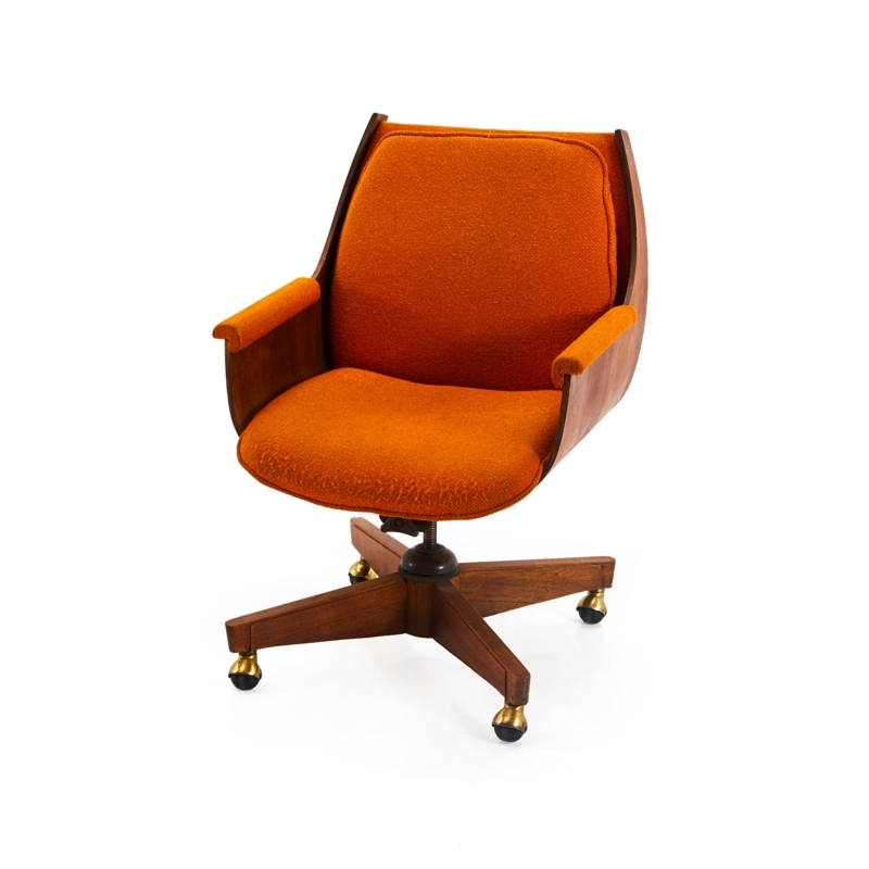 Office Chair Vibrant Orange Upholstery Curved Back Polished Base