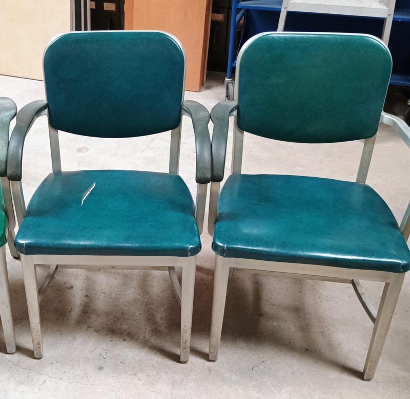 Office Chair Vintage Aluminum Frame Teal Vinyl Stationary Base