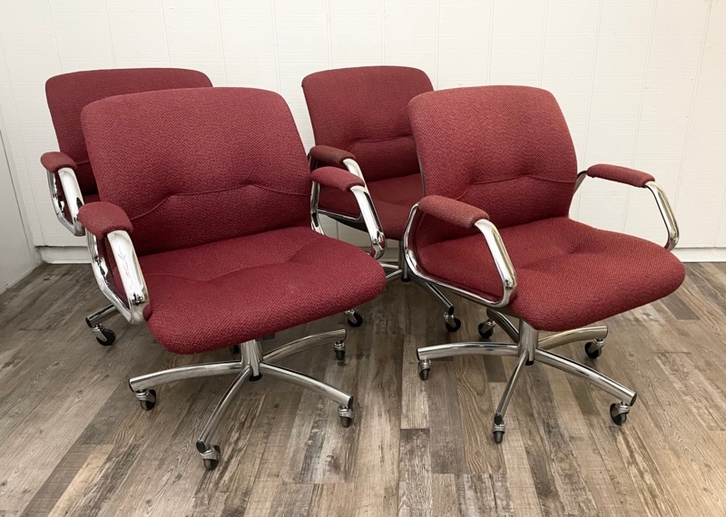Office Chair Vintage Red Upholstery Chrome Swivel Base