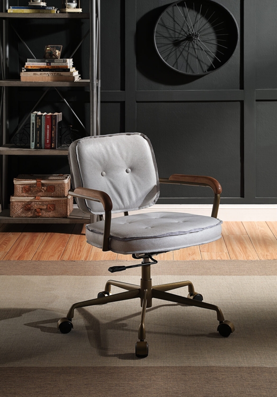 Office Chair Vintage White Channel Tufting Polished Metal Modern Seating