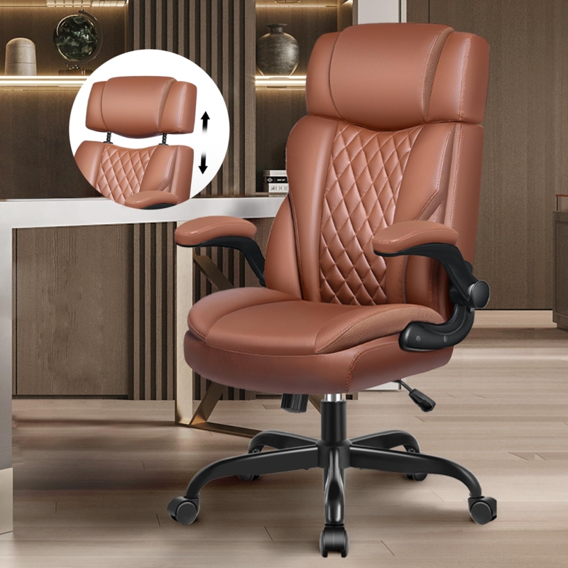 Office Chair, White Accents & Flip-Up Arms, Black And White Computer Chair