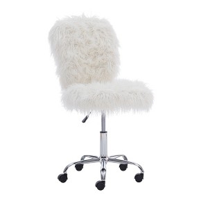Office Chair White Faux Fur Chrome Plated Base Armless Swivel