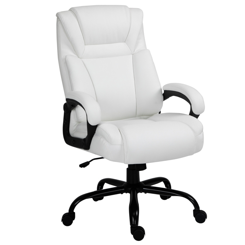 Office Chair White Faux Leather Segmented Padding Silver Accents Executive