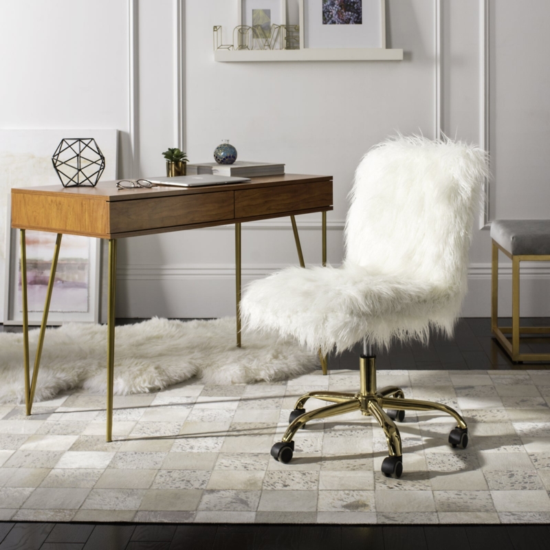 Office Chair White Faux Sheepskin Bucket Seat Cozy Workspace