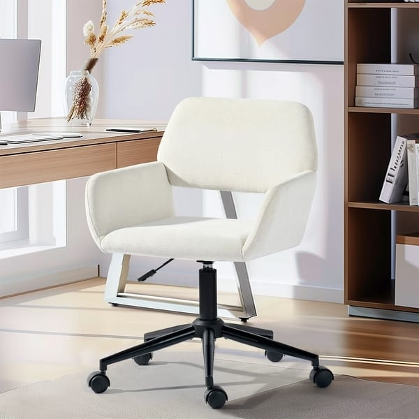Office Chair White Frame Grey Upholstery Chrome Pedestal Mid-Back Modern