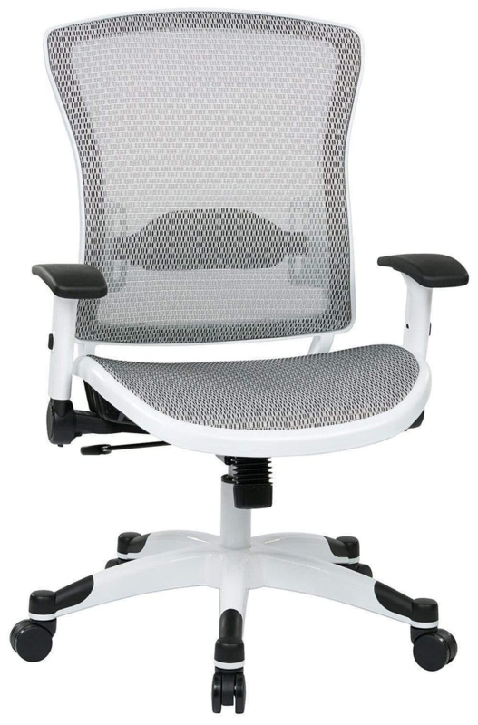 Office Chair, White Frame Light Gray Mesh Seat, Flip-Up Arms