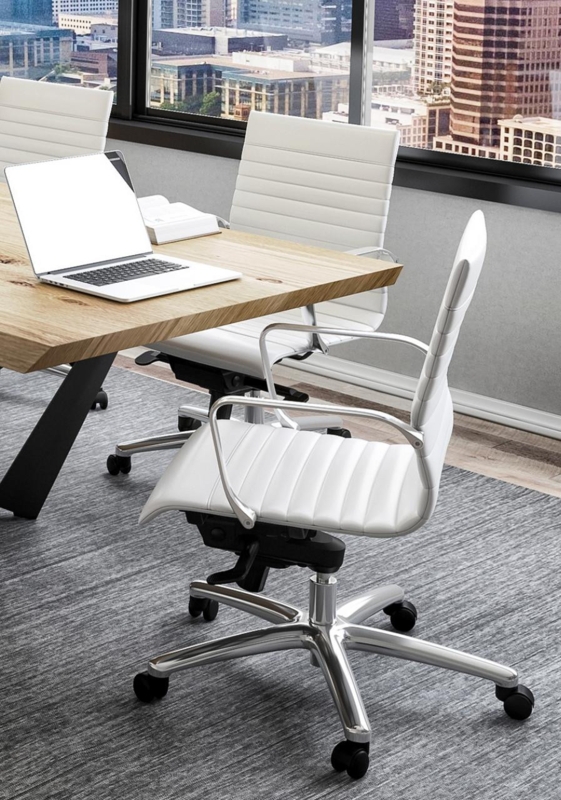 Office Chair, White Horizontal Ribbing with Chrome Loop Arms