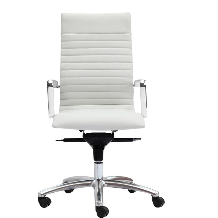 Office Chair White Leather-like Horizontal Ribbing Chrome Frame Modern