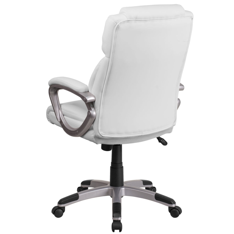 Office Chair White Leather Mid-Back Ribbed Chrome