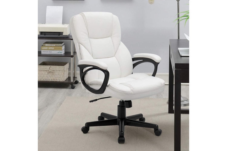 Office Chair White Ribbed Back Padded Chrome Arms Polished Frame