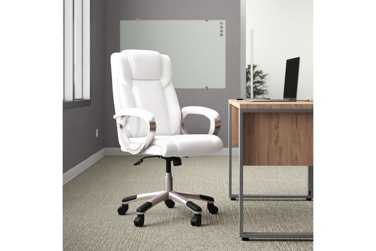 Office Chair White Ribbed Chrome Star Base for Minimalist Home Office